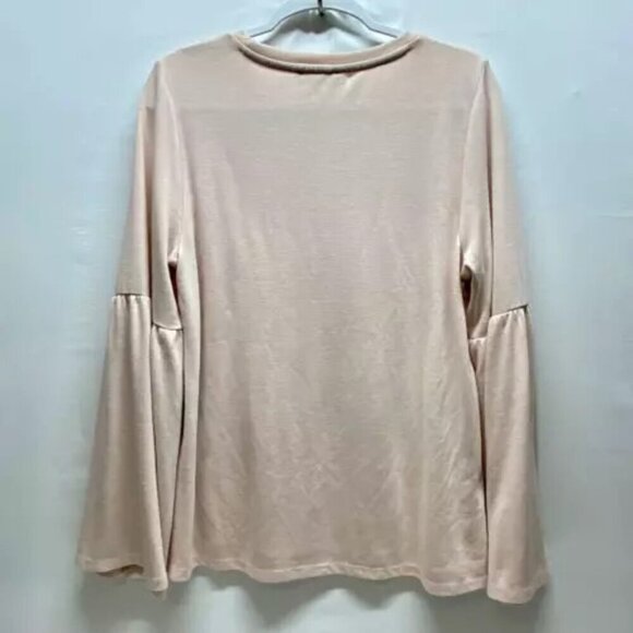 Calvin Klein Women's Large Bell Sleeve Blouse Light Pink Knit Rayon Blend Boho - Picture 7 of 10